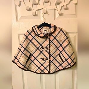 Toddler Girl's Janie and Jack Blue, Pink and Brown Plaid Cape Size 3-4